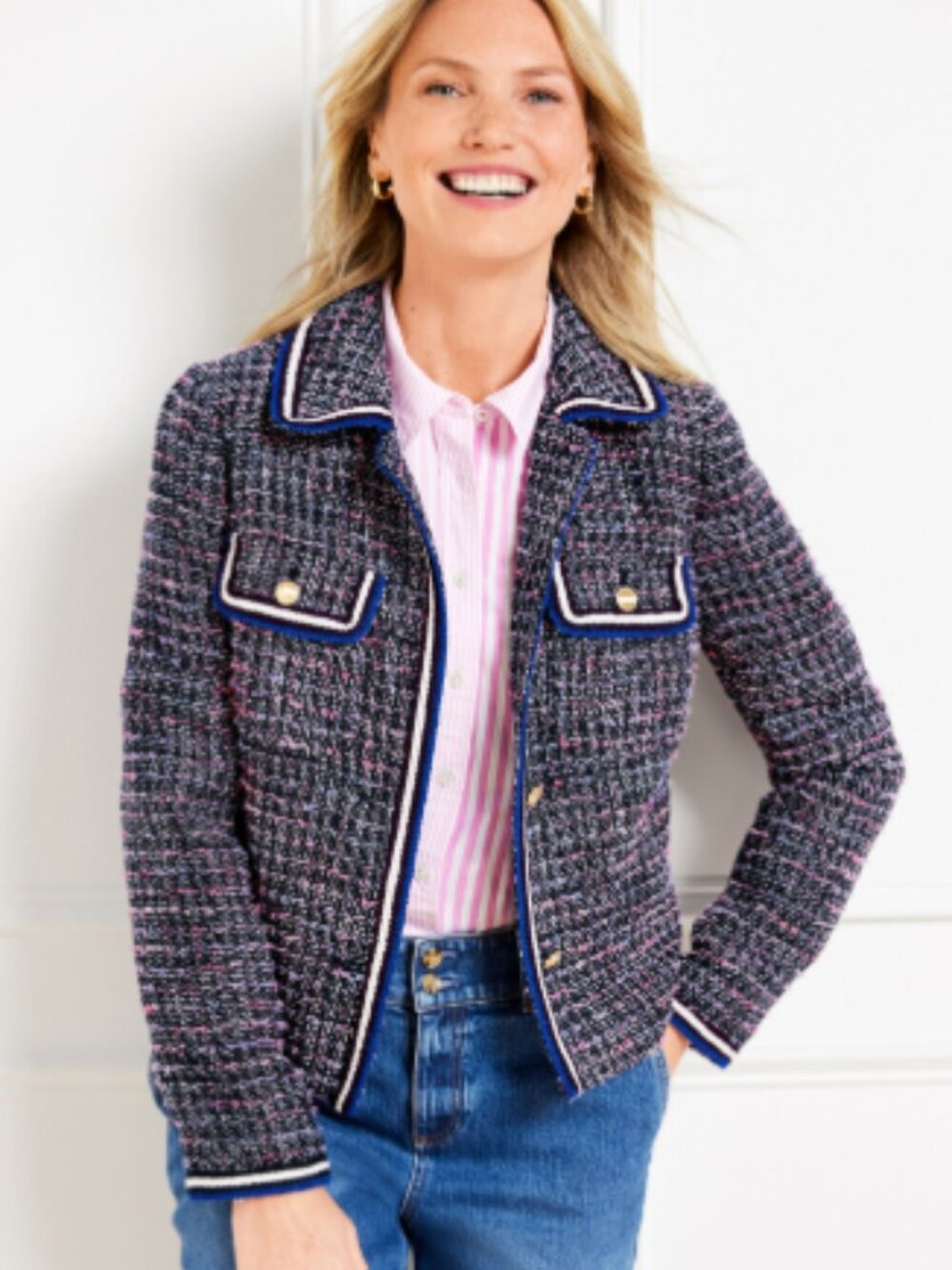 NWT Talbots Breeze Tweed Jacket Blazer Size Large Purple Blue Business Casual